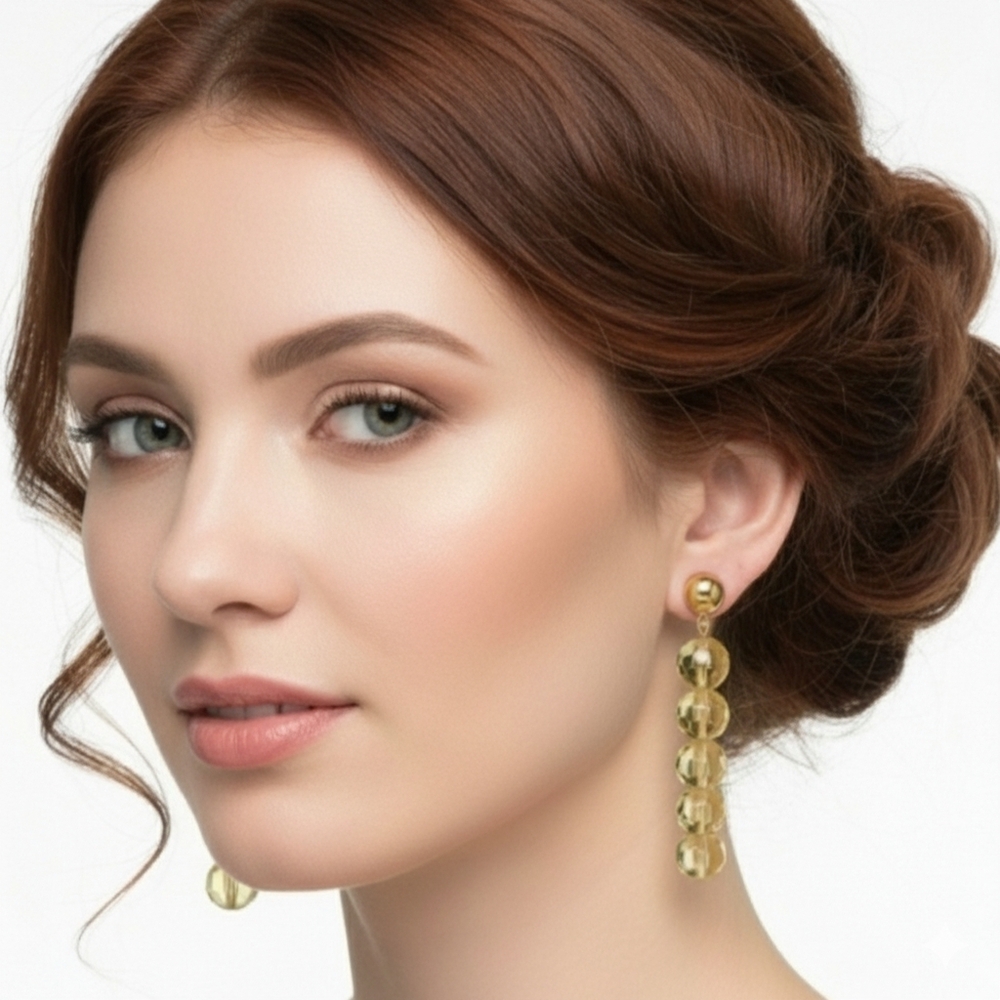 Gold Tone Yellow Faceted Beaded Dangle Drop Earrings Statement Jewelry